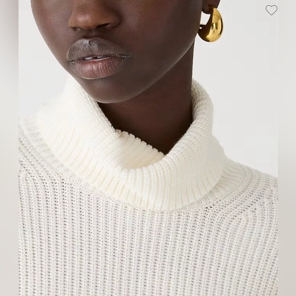 J Crew New Cotton-cashmere ribbed turtleneck sweater Cream Size L Relaxed - Picture 2 of 14